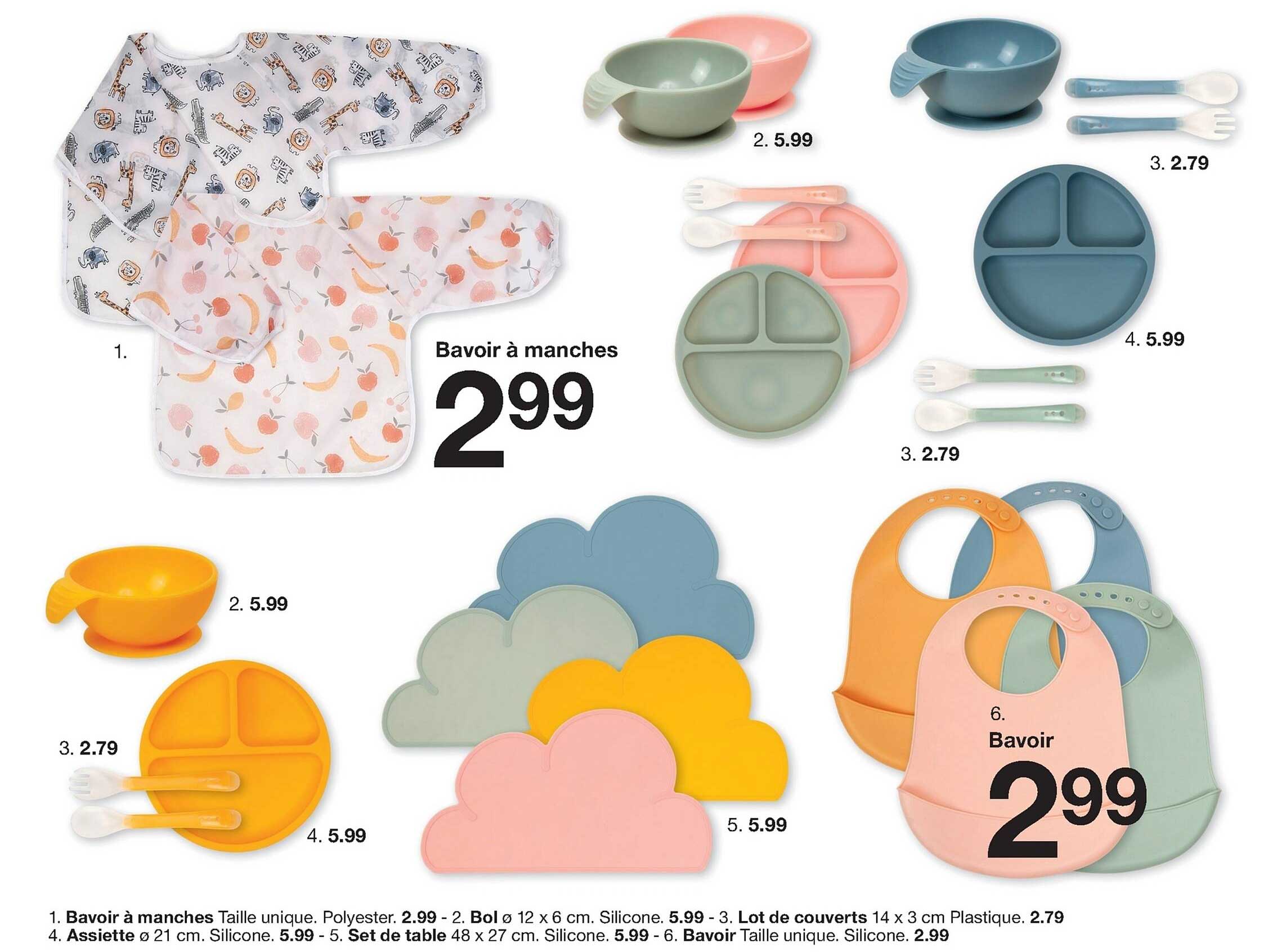 bavoir à manches, lot de couverts, assiette, set de table, bavoir