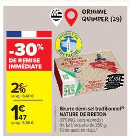 beurre demi-sel traditionnel nature de breton
