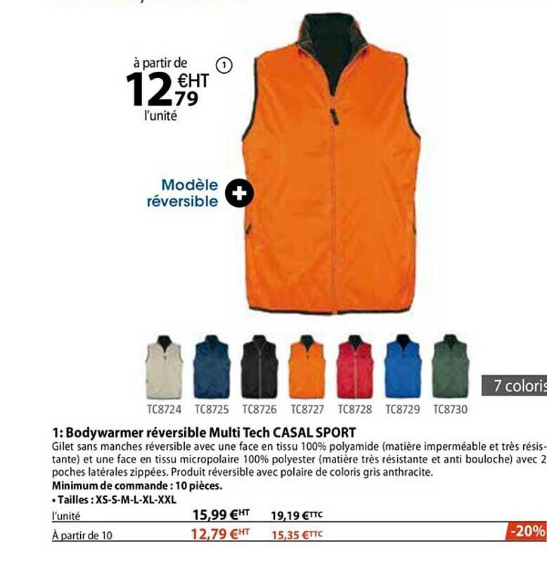 bodywarmer réversible multi tech casal sport