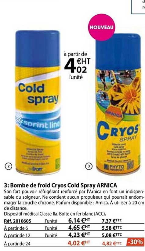 bombe e froid cryos cold spray arnica