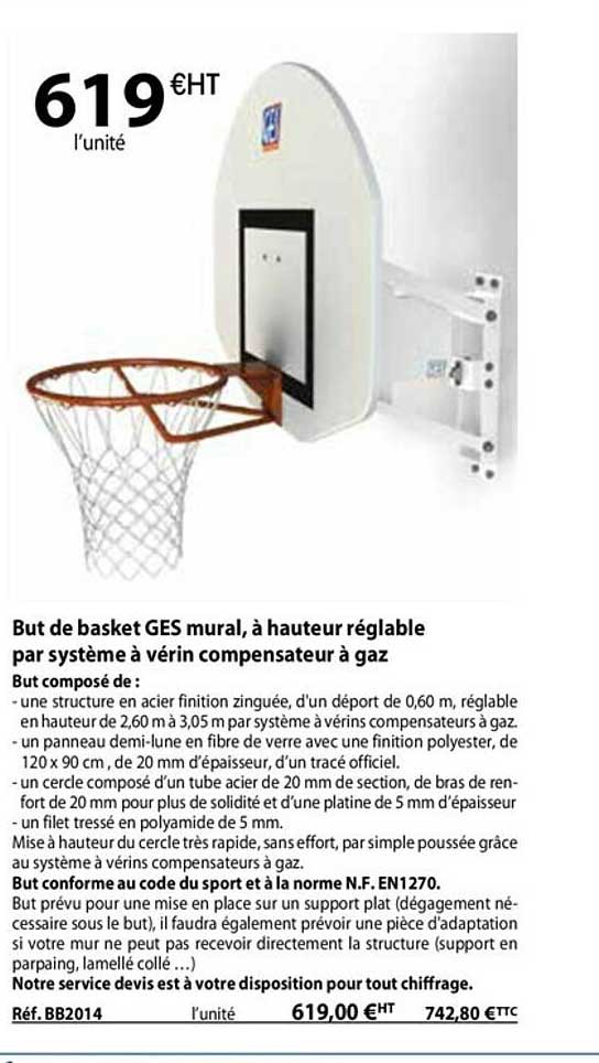 but de basket ges mural, à hauteur réglable