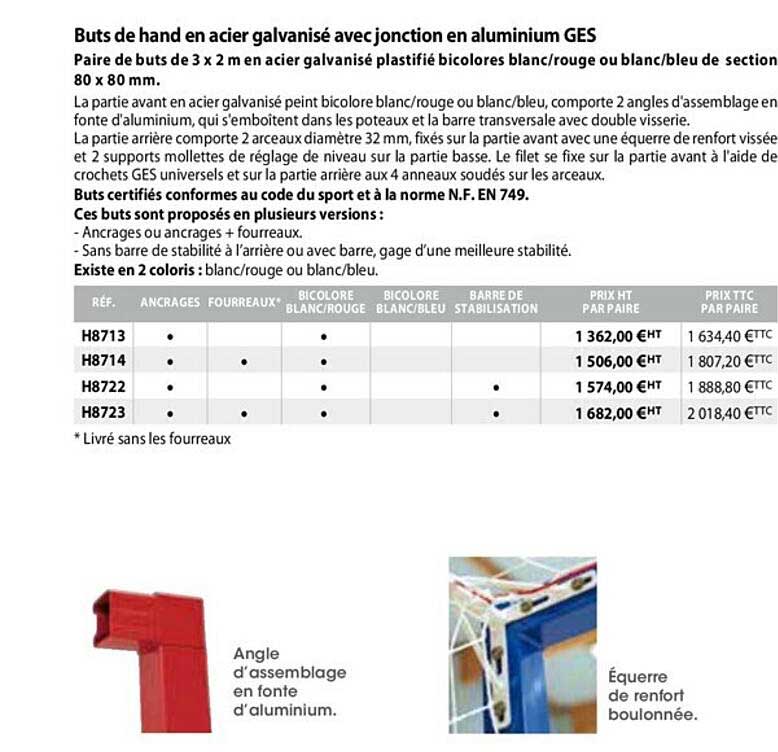 buts de hand en acier galvanisé avec jonction en aluminium ges