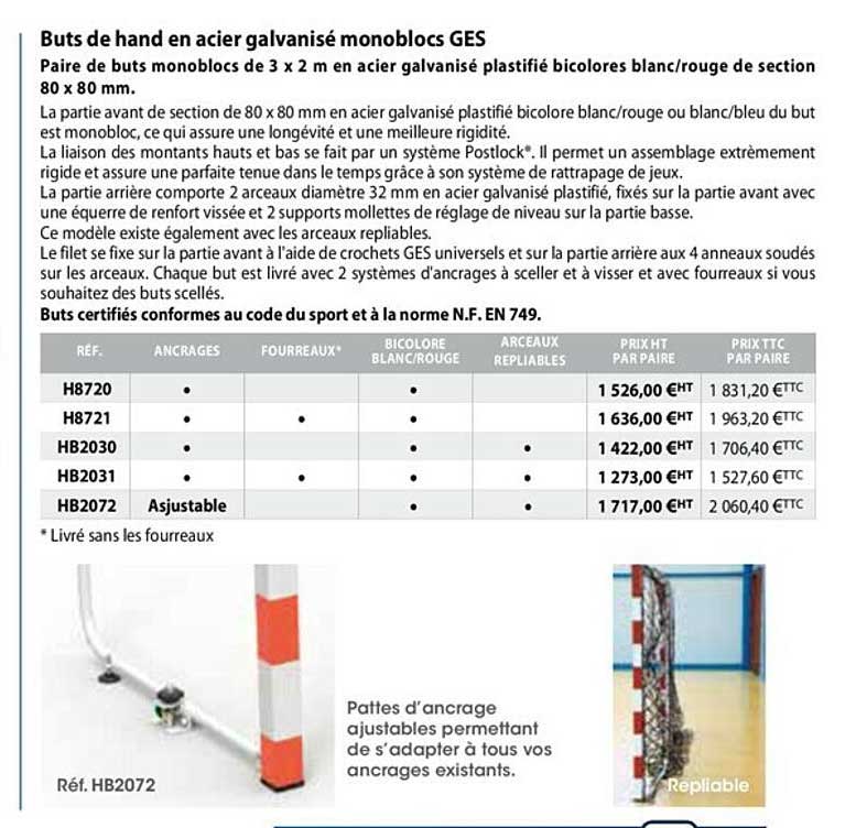 buts de hand en acier galvanisé monoblocs ges