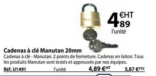 cadenas à clé manutan 20mm