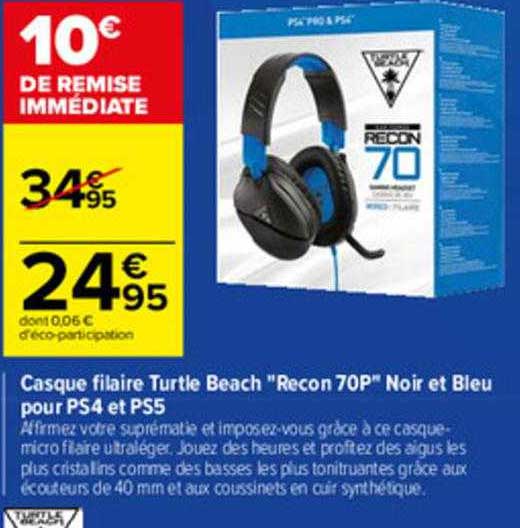 Casque Filaire Turtle Beach "recon 7op" Noir Et Bleu Pour Ps4 Et Ps5