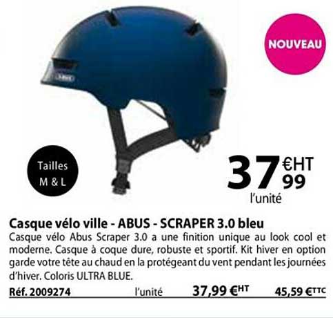 casque vélo ville - abus - scraper 3.0 bleu