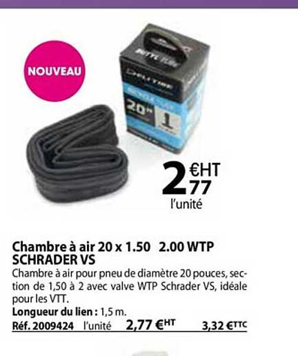 chambre à air 20 x 1.50 2.00 wtp schrader vs