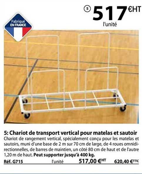 chariot de transport vertical pour matelas et sautoir