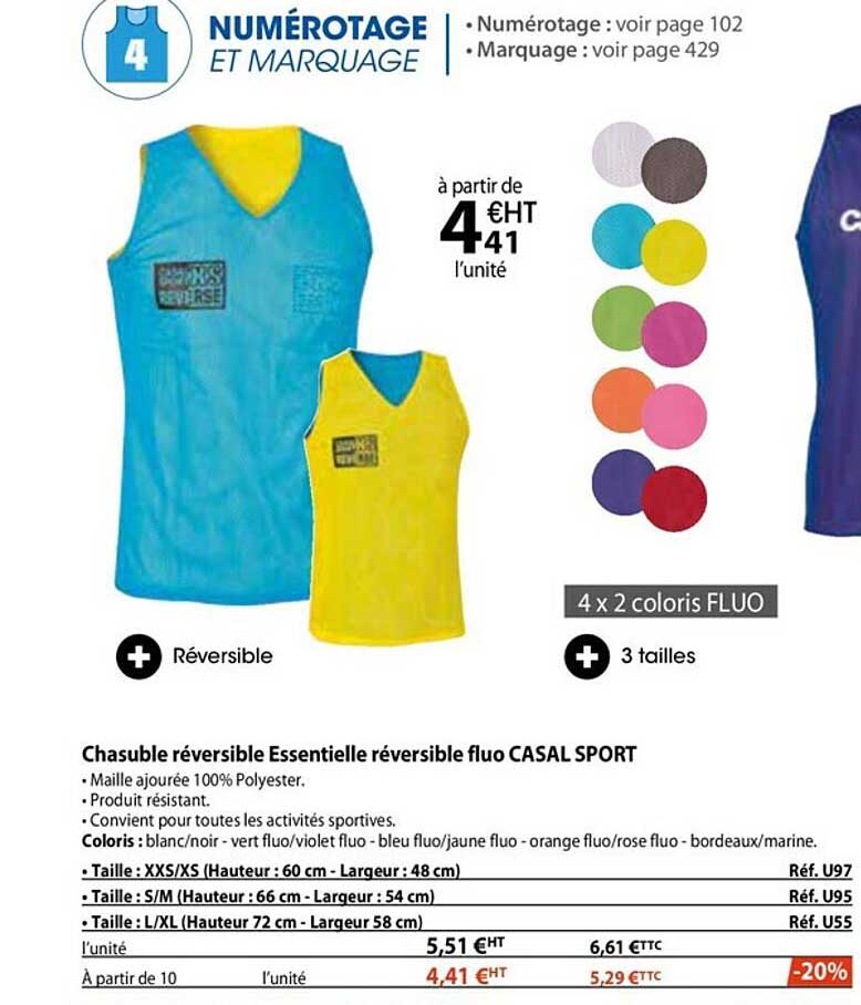 chasuble réversible essentielle réversible fluo casal sport