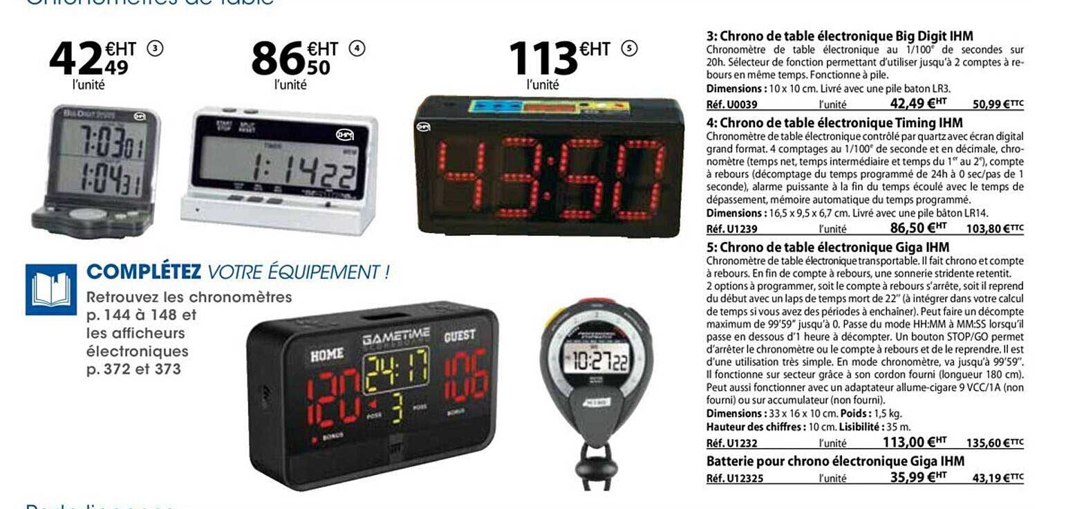 chrono de table électronique big digit ihm, chrono de table électronique timing ihm, chrono de table électronique giga ihm, batterie pour chrono électronique giga ihm