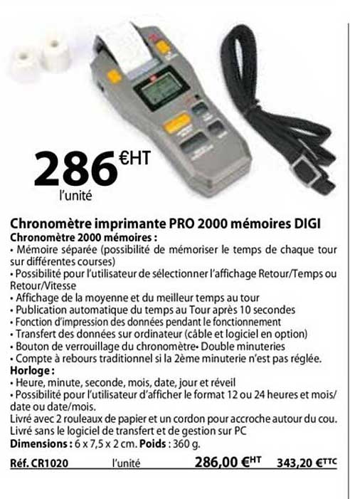 chronomètre imprimante pro 2000 mémoires digi
