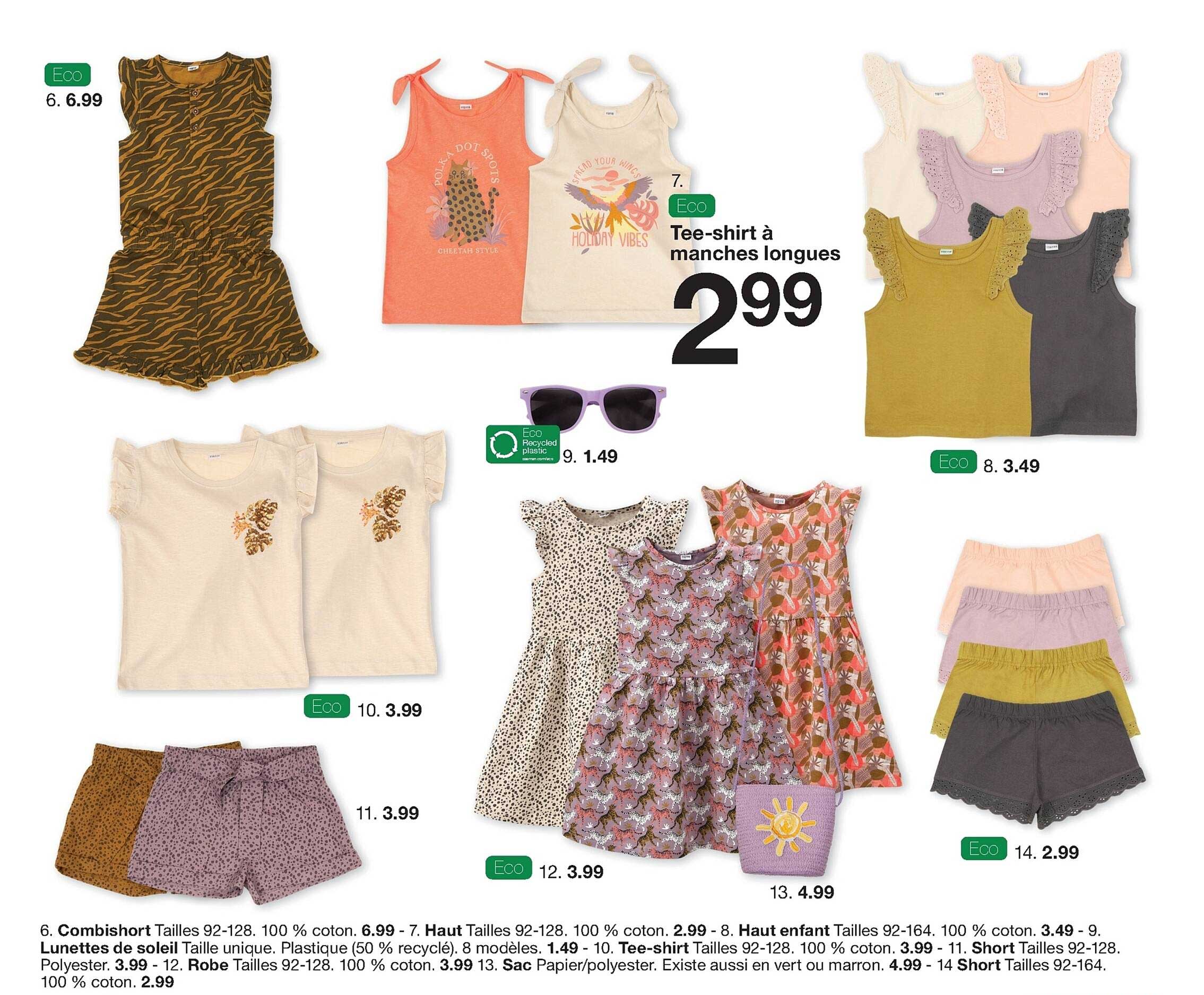 combishort, haut, haut enfant, lunettes de soleil, tee-shirt, short, robe, sac