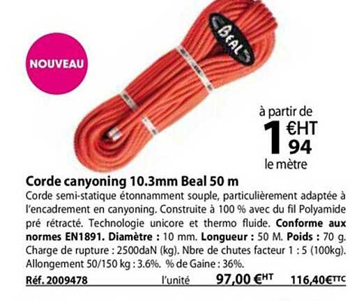corde canyoning 10.3mm beal 50 m