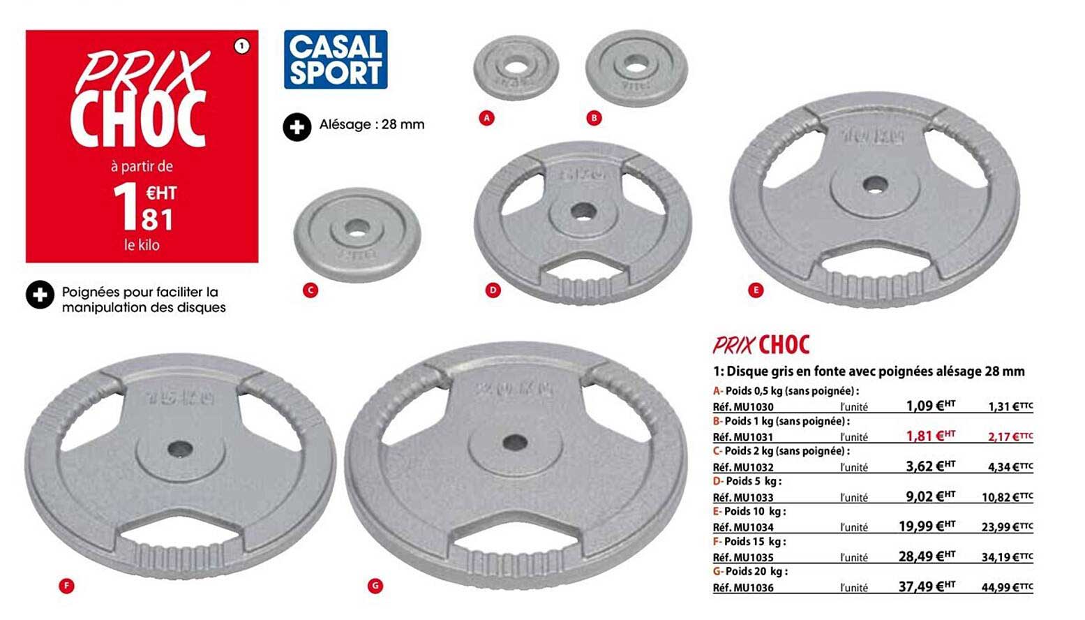 disque gris en fonte avec poignées alésage 28 mm