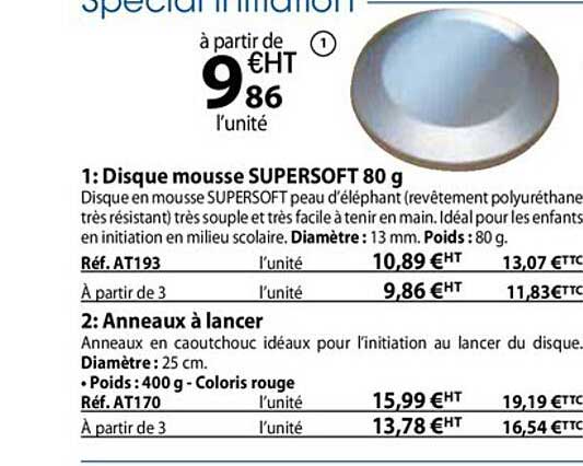 disque mousse supersoft 80 g, anneaux à lancer
