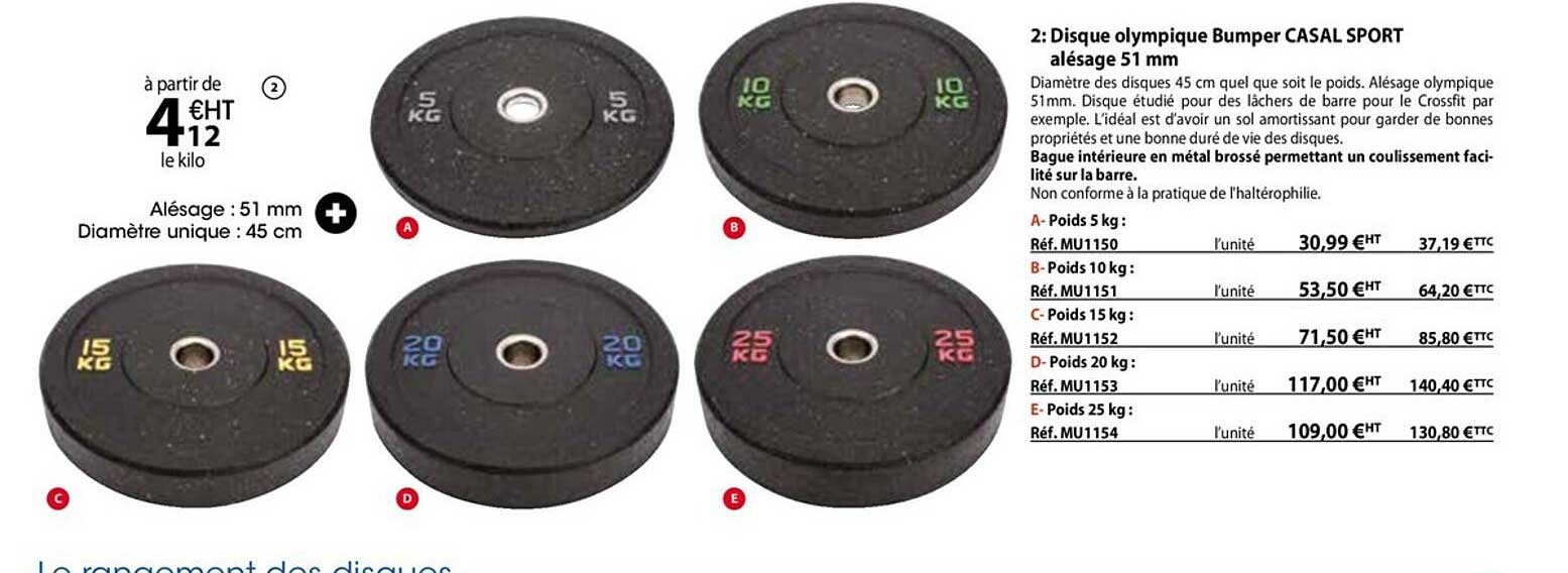 disque olympique bumper casal sport alésage 51 mm