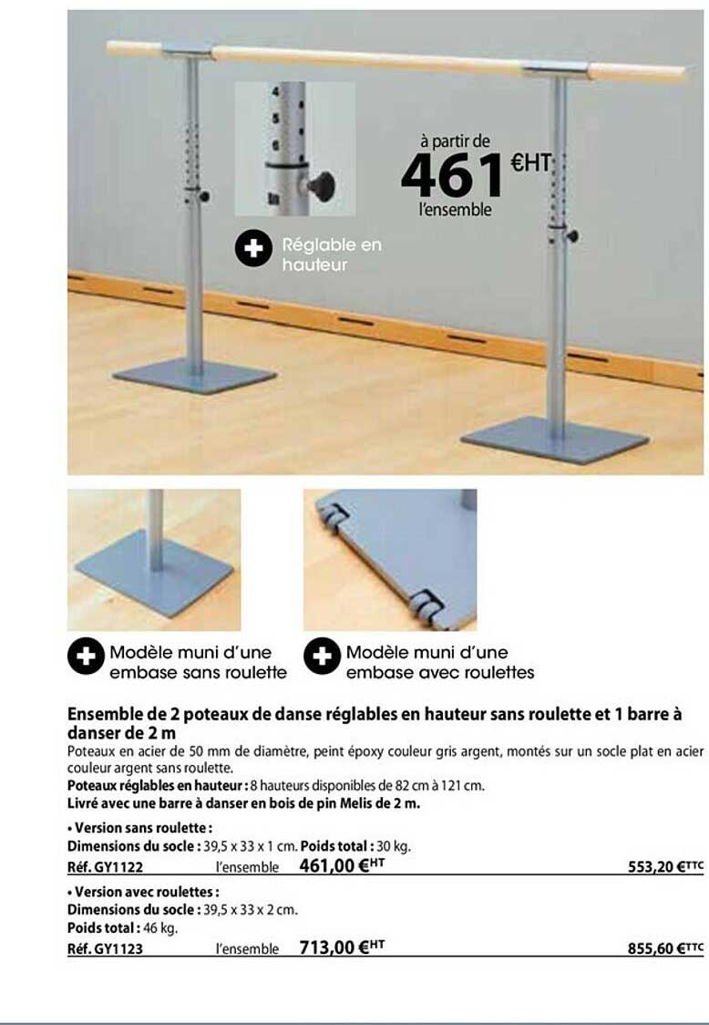 ensemble de 2 poteaux de danse réglables en hauteur sans roulette et 1 barre à danser de 2 m