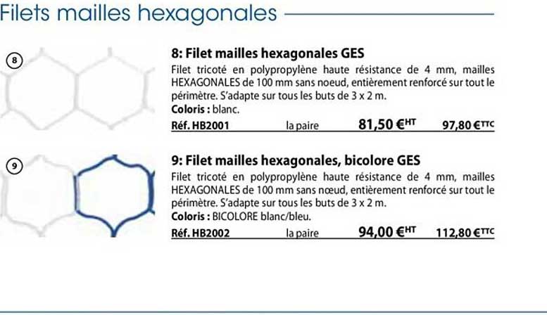 filet mailles hexagonales ges ou bicolore ges