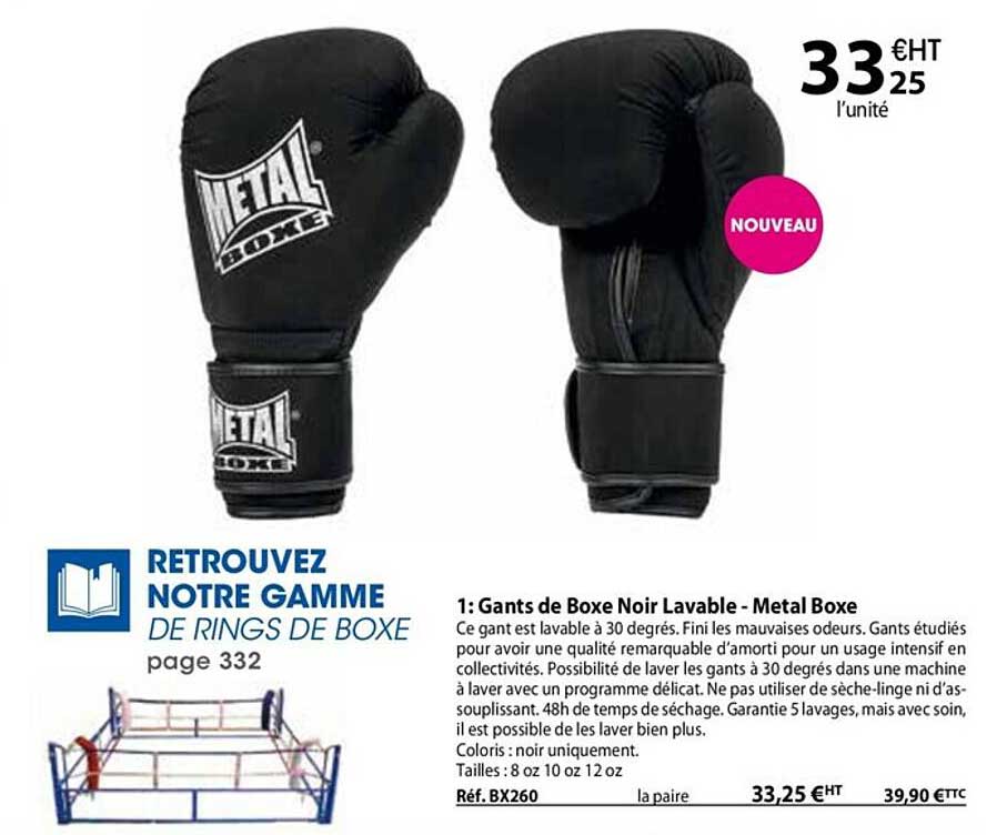 gants de boxe noir lavable - métal boxe