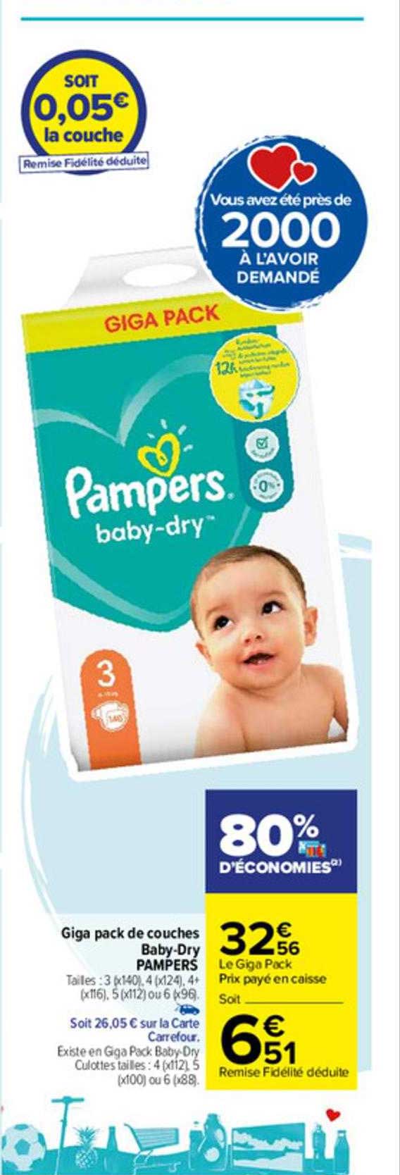 giga pack de couches baby-dry pampers