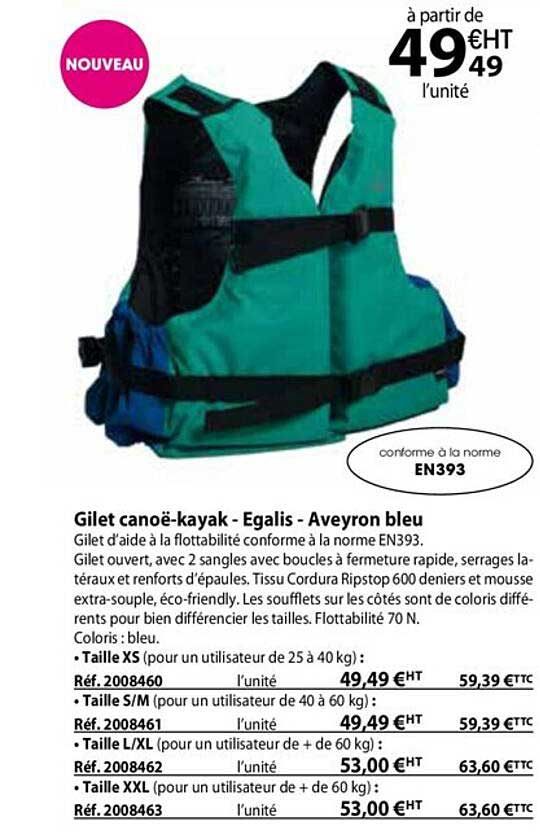 gilet canoë-kayak - egalis - aveyron bleu