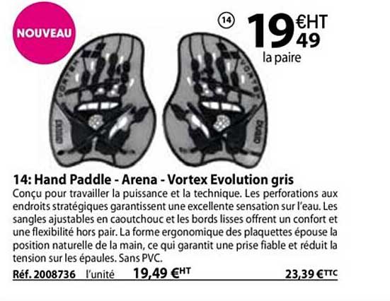 hand paddle - arena - vortex évolution gris