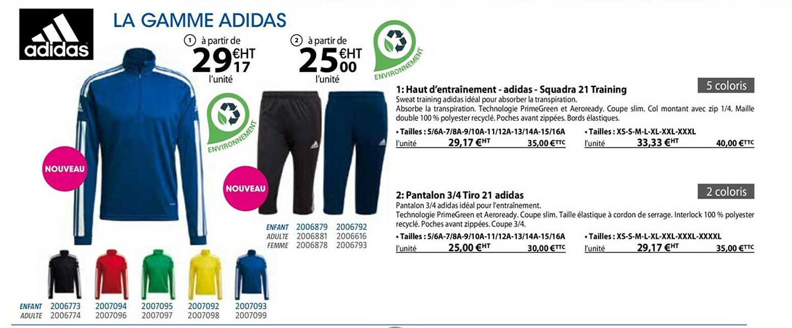 haut d'entraînement - adidas - squadra 21 training, pantalon 3-4 tiro 21 adidas