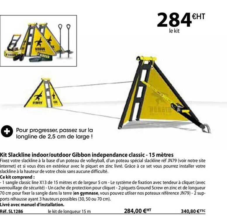 kit slackline indoor - outdoor gibbon indépendance classic - 15 mètres