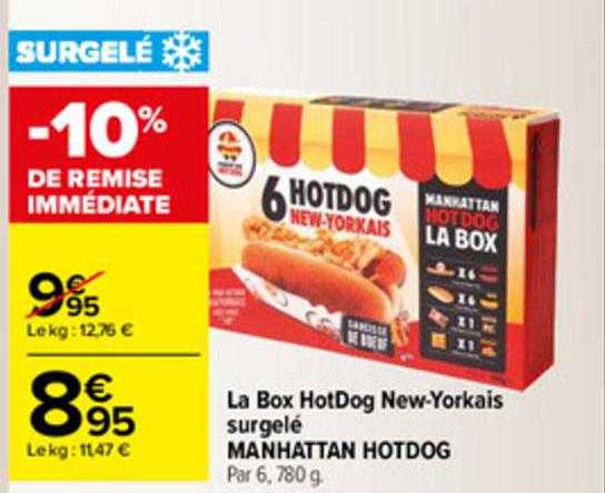 la box hotDog new-Yorkais surgelé manhattan hotdog
