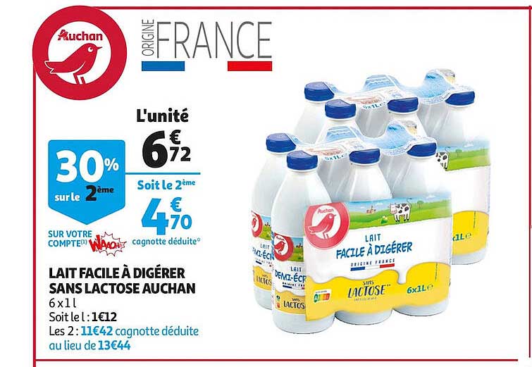 lait facile à digérer sans lactose auchan