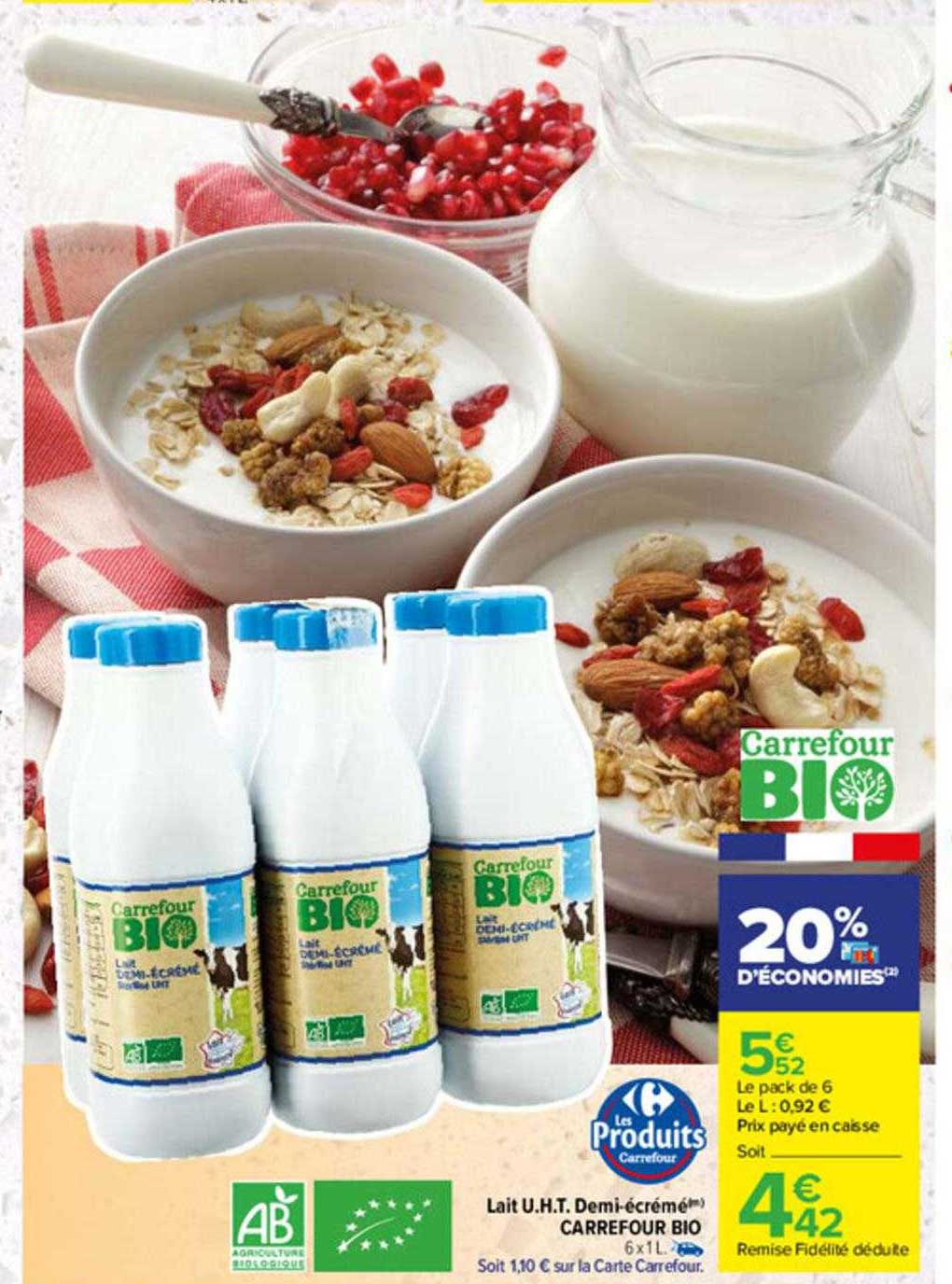 lait u.h.t. demi-écrémé carrefour bio