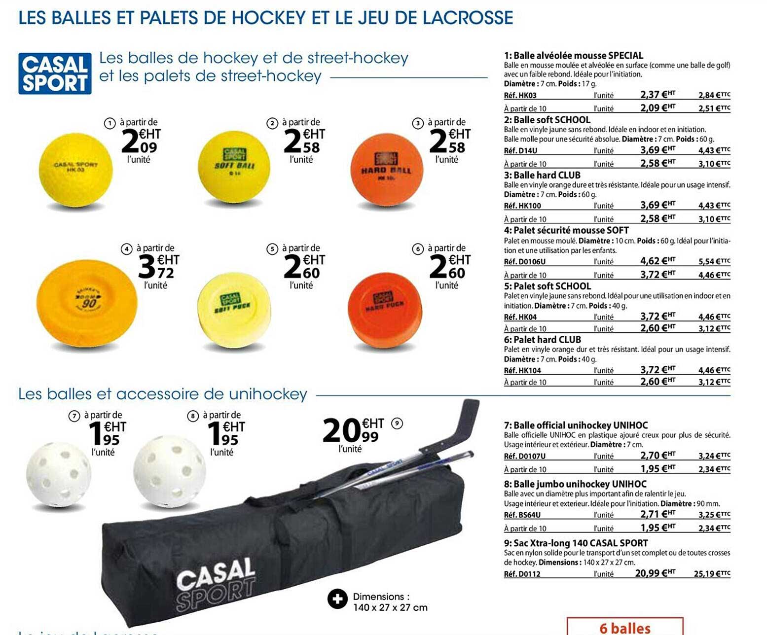 les balles et palets de hockey et le jeu de lacrosse