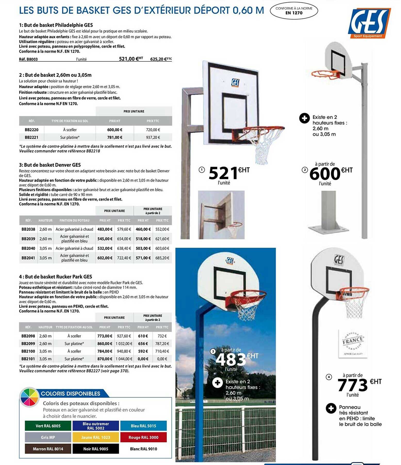 les buts de basket ges d'exterieur déport 0.60m
