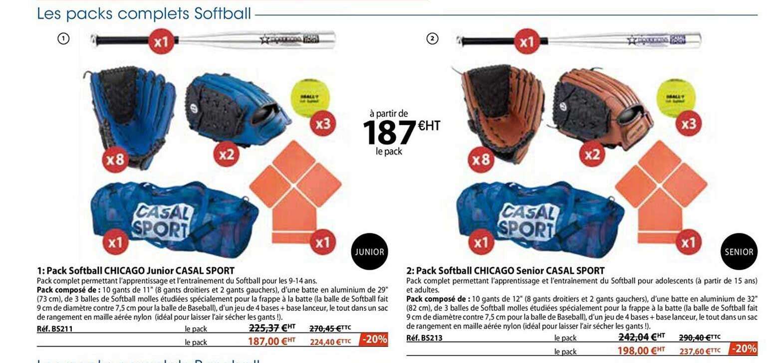 les packs complets softball