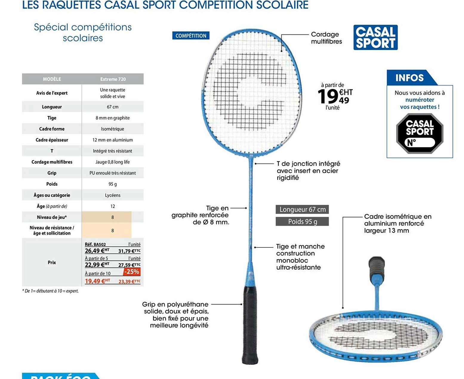les raquettes casal sport compétition scolaire