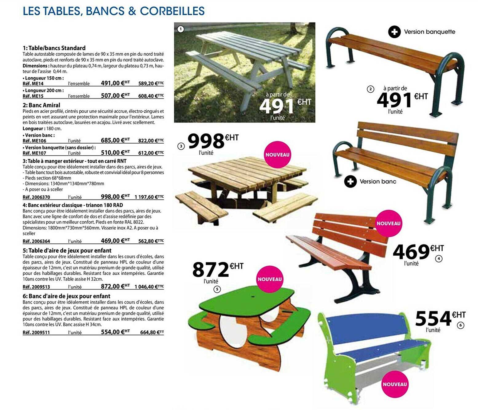 les tables, bancs & corbeilles