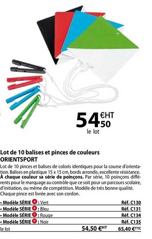 lot de 10 balises et pinces de couleurs orientsport