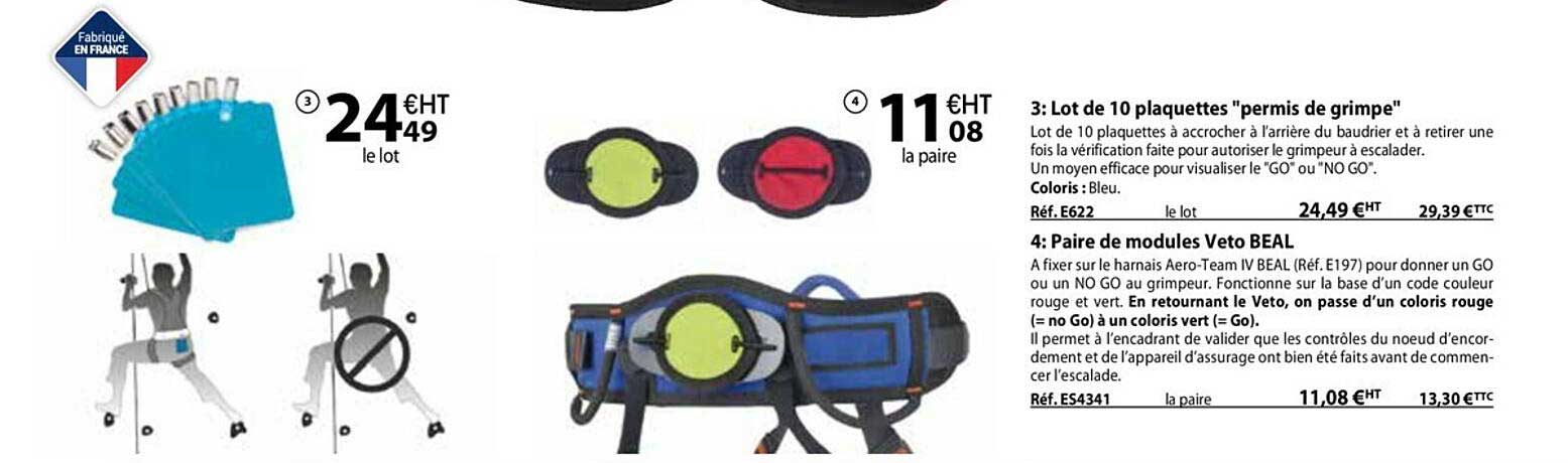 lot de 10 plaquettes "permis de grimpe", paire de modules veto beal