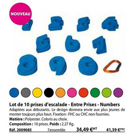 lot de 10 prises d'escalade - entre prises - numbers