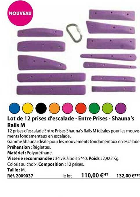 lot de 12 prises d'escalade - entre prises - shauna's rails m
