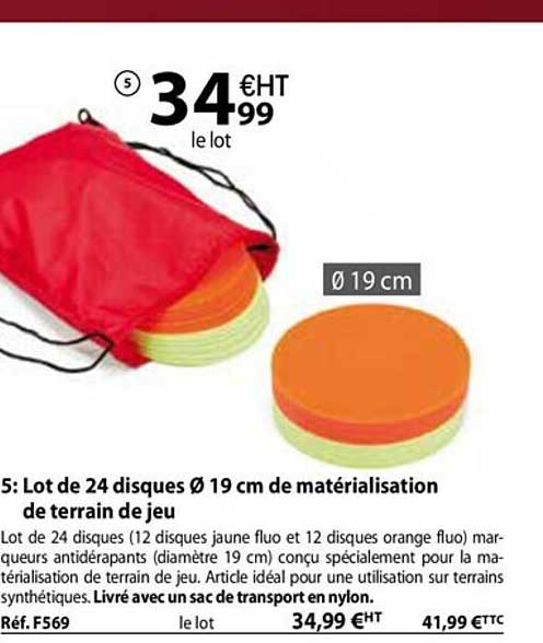 Lot De 24 Disques ø 19 Cm De Matérialisation De Terrain De Jeu