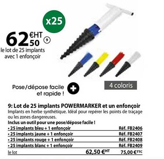 lot de 25 implants powermarker et un enfonçoir