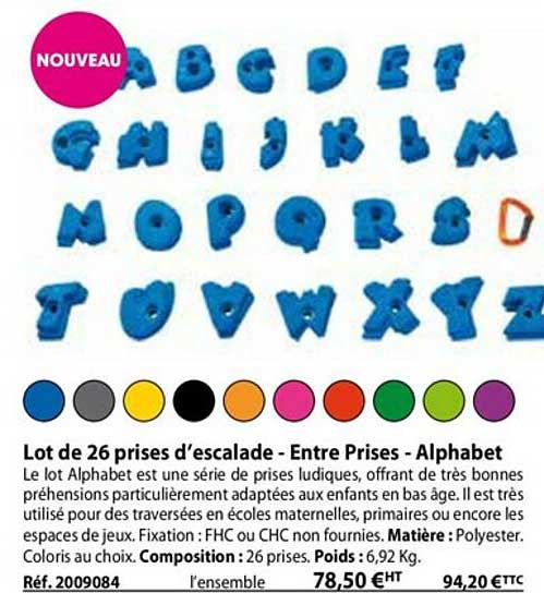 lot de 26 prises d'escalade - entre prises - alphabet