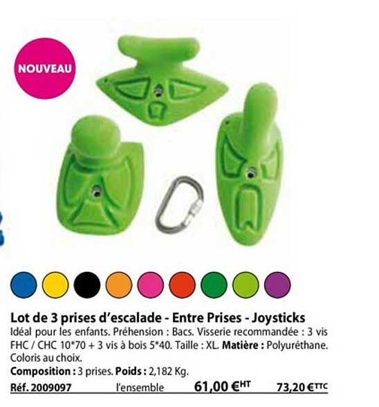 lot de 3 prises d'escalade - entre prises - joysticks