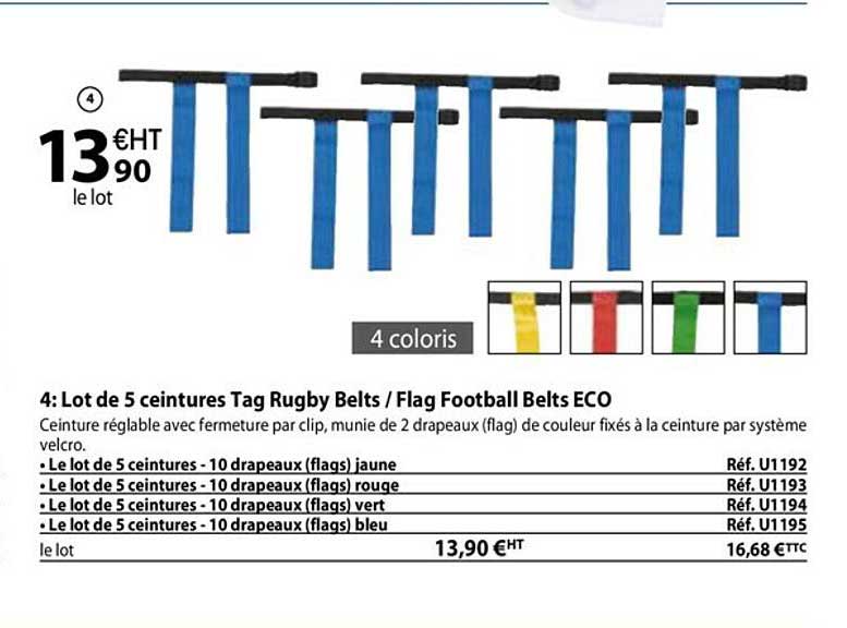 lot de 5 ceintures tag rugby belts - flag football belts éco