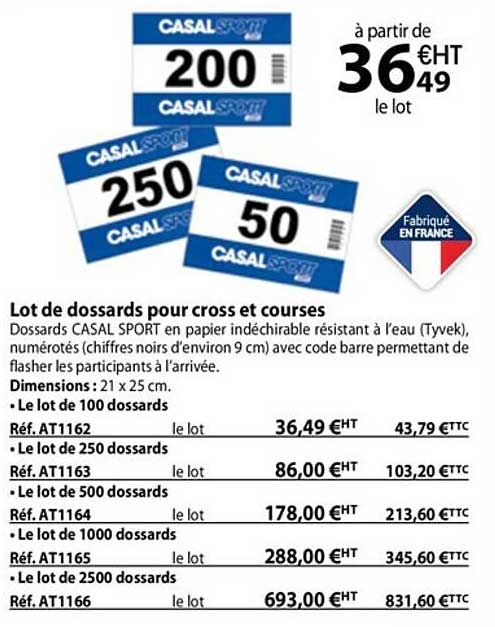 lot de dossard pour cross et courses