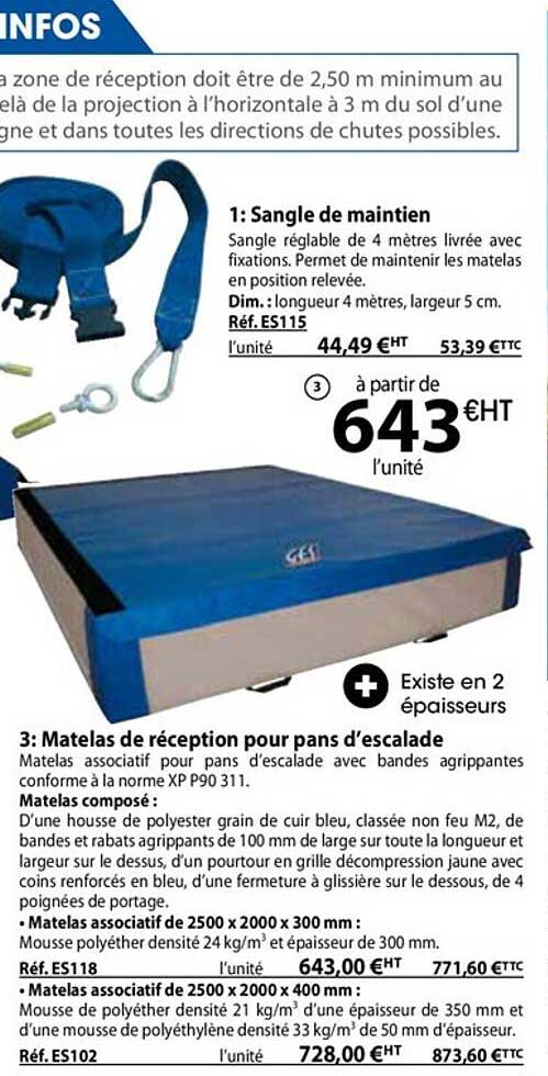 matelas de réception pour pans d'escalade