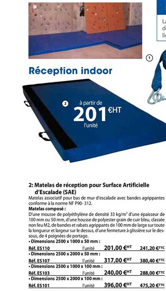 matelas de réception pour surface artificielle d'escalade (sae)
