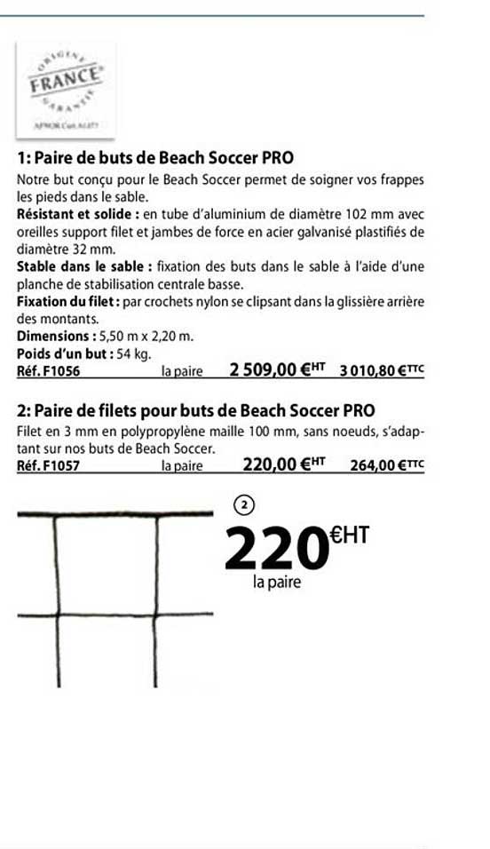paire de filets pour buts ou paire de buts de beach soccer pro