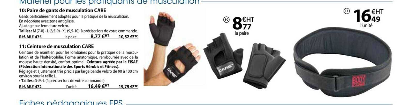 Paire De Gants De Musculation Care, Ceinture De Musculation Care